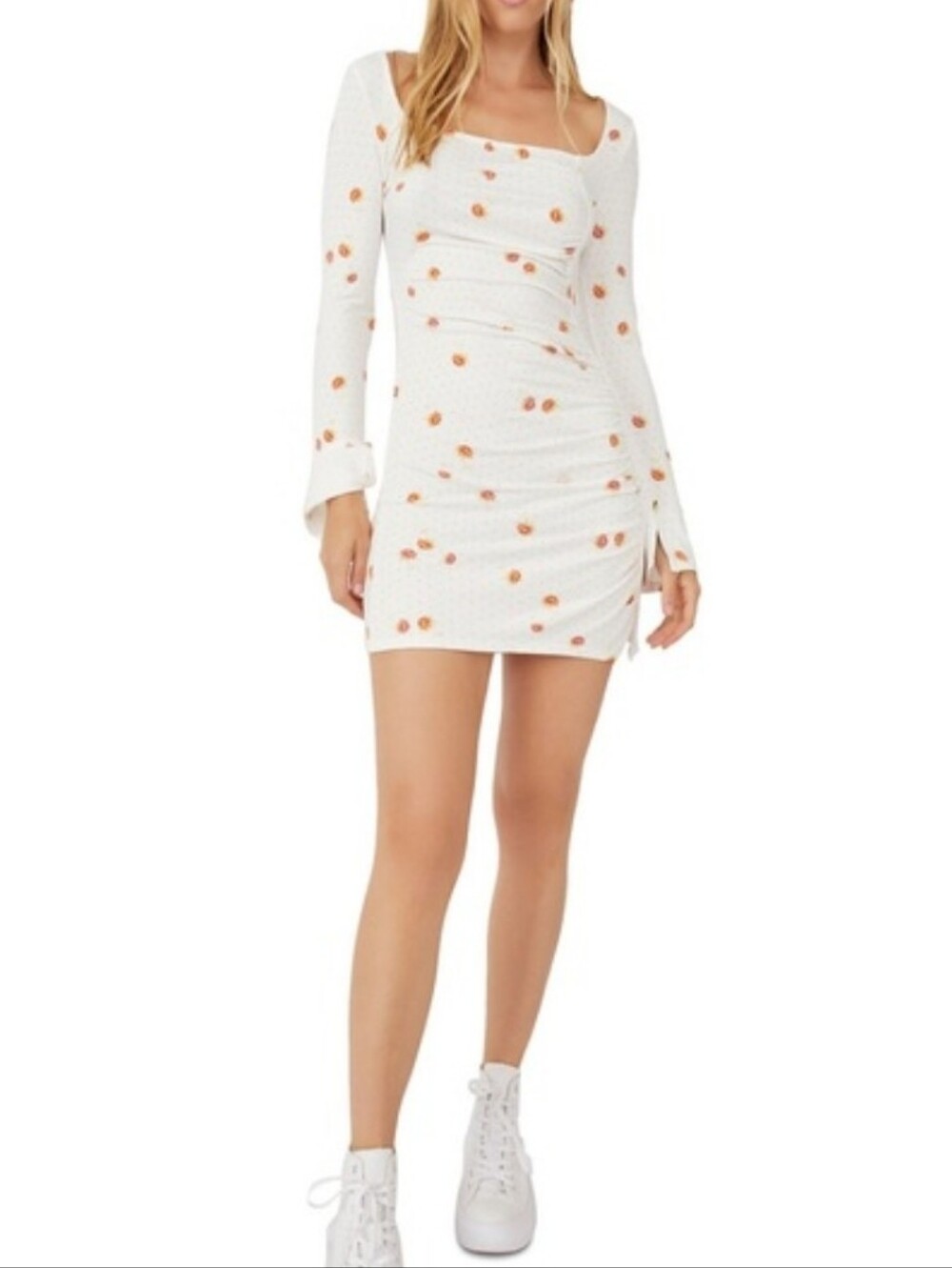 Free People White Mini Skirt with Rust Dot Print
